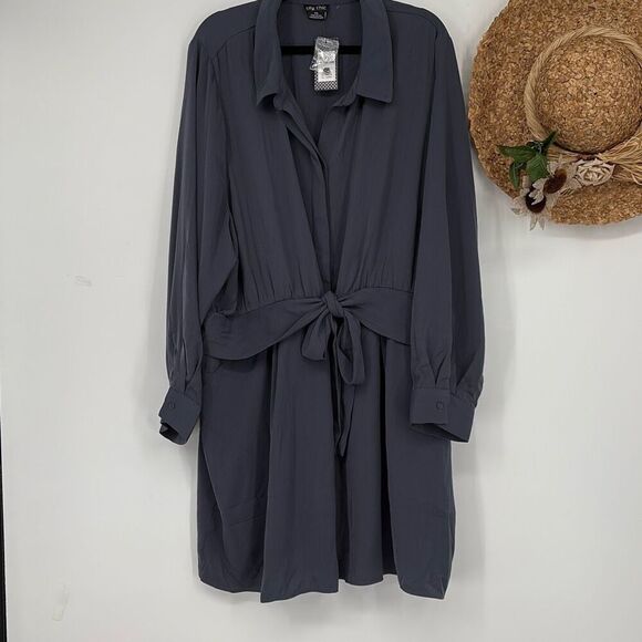 City Chic Tie Detail Dress Collared Smoke Grey XXL New‎ - Picture 4 of 16